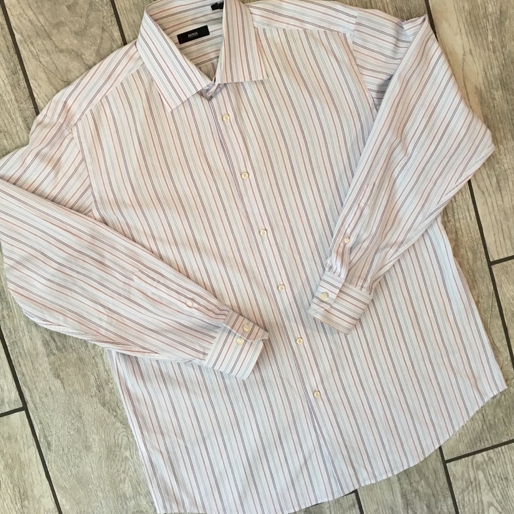 Hugo Boss Dress Shirt Sz L Striped Designer Stripe